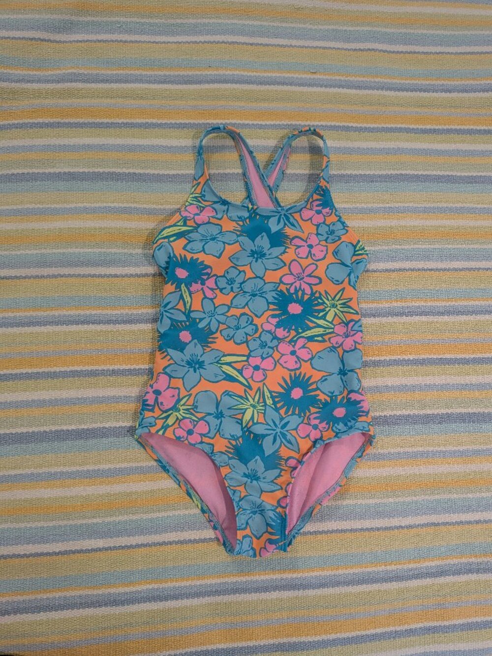 Girl's Cat & Jack One-Piece Neon floral swimsuit size M (8)